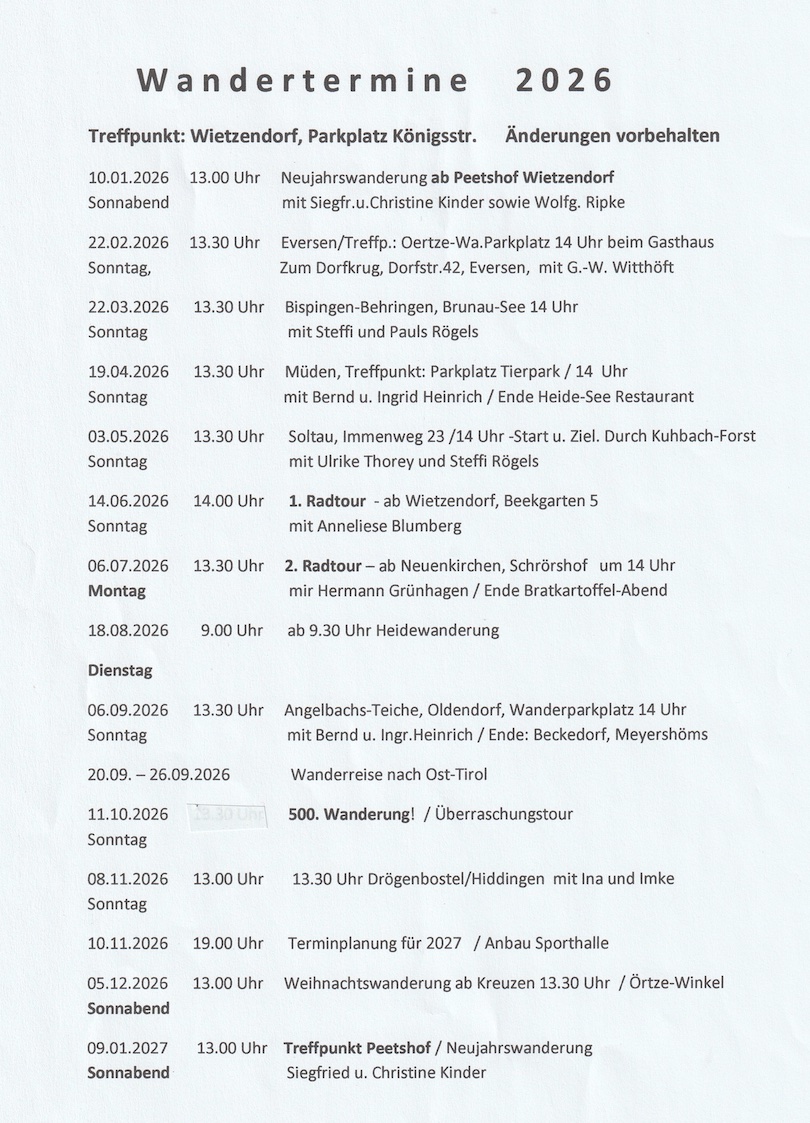 Wandertermine 2026